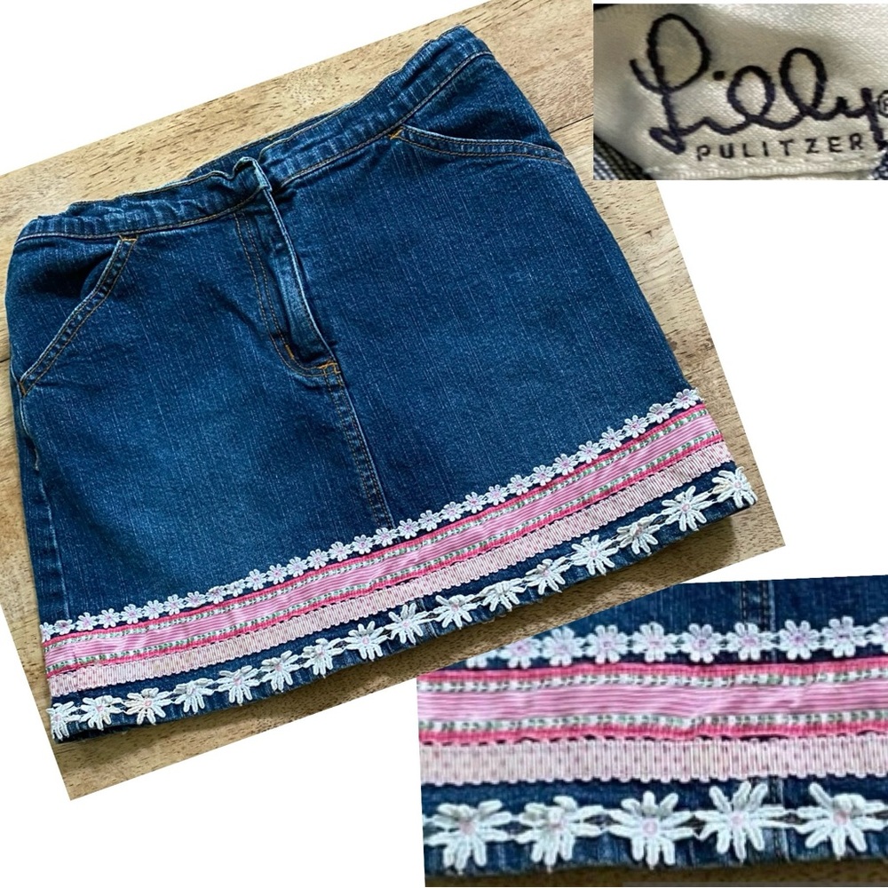 Vintage Lily‎ Pulitzer Girl’s Size 10 Embellished Denim Skirt